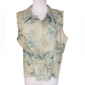 1990s TR Bentley Floral,‎ Linen Blend Button Down Top